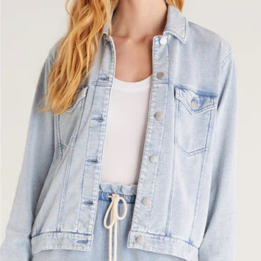 Z Supply Knit Light  Blue Denim Jacket - Women's Casual Jacket